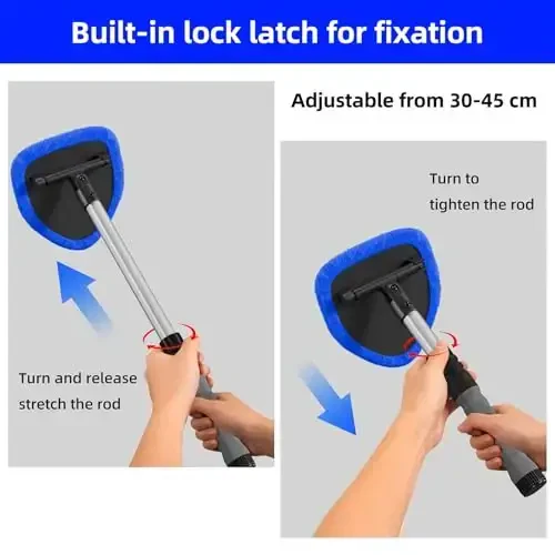 Windshield Cleaning Tool - Extendable Handle Car Window Cleaner with 4 Reusable Cloth Pads, Auto Glass Wiper Kit for Interior & Exterior, Ideal for Dirty Car Windows (Blue) - 3
