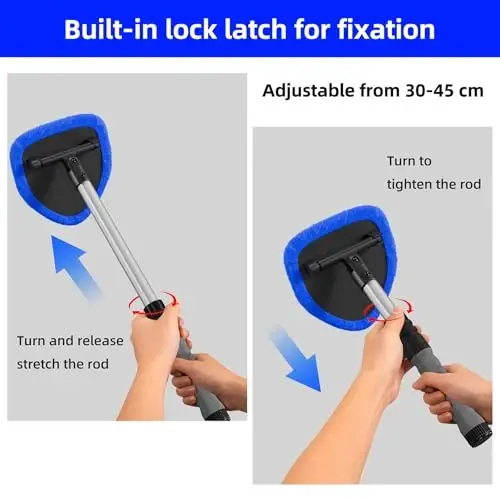 Windshield Cleaning Tool - Extendable Handle Car Window Cleaner with 4 Reusable Cloth Pads, Auto Glass Wiper Kit for Interior & Exterior, Ideal for Dirty Car Windows (Blue) - 3