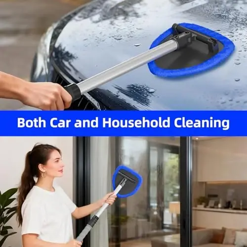 Windshield Cleaning Tool - Extendable Handle Car Window Cleaner with 4 Reusable Cloth Pads, Auto Glass Wiper Kit for Interior & Exterior, Ideal for Dirty Car Windows (Blue) - 6