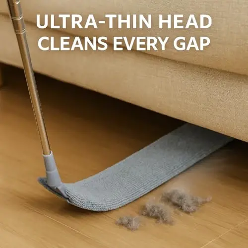 Uzatılabilir Saplı Düz Boşluk Toz Temizleyici, Bafezoze 2 Yıkanabilir Mikrofiber Pedli Geri Çekilebilir Cihaz Altı Toz Alma Aparatı, Yatak, Kanepe, Dolap, Buzdolabı Altı Temizliği için İnce Esnek Boşluk Mopu Gri - 2