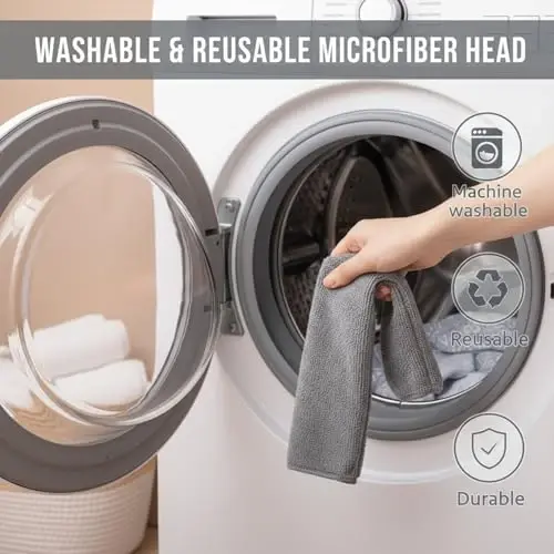 Uzatılabilir Saplı Düz Boşluk Toz Temizleyici, Bafezoze 2 Yıkanabilir Mikrofiber Pedli Geri Çekilebilir Cihaz Altı Toz Alma Aparatı, Yatak, Kanepe, Dolap, Buzdolabı Altı Temizliği için İnce Esnek Boşluk Mopu Gri - 5