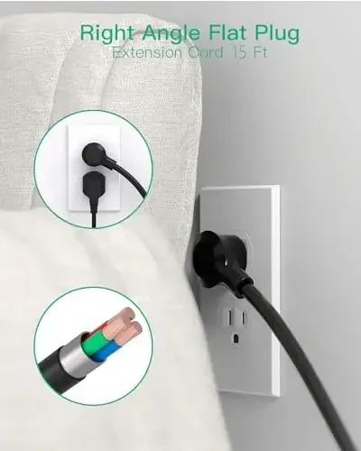 Uzatish kabeli 15FT - 8 rozetkali tarmoq filtri USB portlari bilan, og'ir yukga mo'ljallangan o'ralgan uzatish kabeli, yassi vilka, 15A o'chirgich, ortiqcha yuklanishdan himoya qiluvchi zaryadlash stantsiyasi - 4