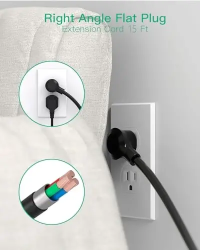 Uzatish kabeli 15FT - 8 rozetkali tarmoq filtri USB portlari bilan, og'ir yukga mo'ljallangan o'ralgan uzatish kabeli, yassi vilka, 15A o'chirgich, ortiqcha yuklanishdan himoya qiluvchi zaryadlash stantsiyasi - 4