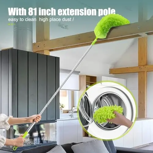 Microfiber Feather Duster with Extension Pole, Bendable Reusable Washable Dusters for Cleaning High Ceiling Fan, Cobweb, Blinds, Keyboard, Furniture & Cars, Duster Kit with Storage Bag (11 PCS) - 3