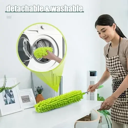 Microfiber Feather Duster with Extension Pole, Bendable Reusable Washable Dusters for Cleaning High Ceiling Fan, Cobweb, Blinds, Keyboard, Furniture & Cars, Duster Kit with Storage Bag (11 PCS) - 5