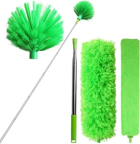 Cobweb Duster with Extension Pole, Bafezoze Ceiling Fan Duster with Long Handle, Spider Web Brush Flat Duster for Under Appliances High Ceilings Outdoor - 1