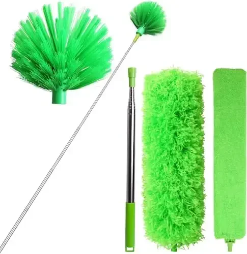 Cobweb Duster with Extension Pole, Bafezoze Ceiling Fan Duster with Long Handle, Spider Web Brush Flat Duster for Under Appliances High Ceilings Outdoor - 1