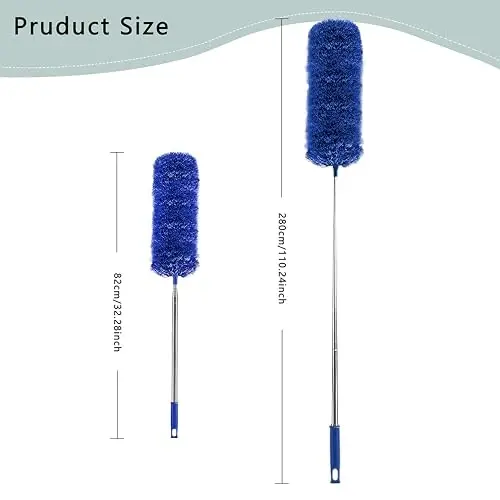 Yuibthr Cobweb Duster with Extension Pole, Bendable Microfiber Head Washable w 15-100 Inch Long Handle Dusters for Cleaning Ceiling Fan, Blinds, Furniture & Cars, Blue - 2