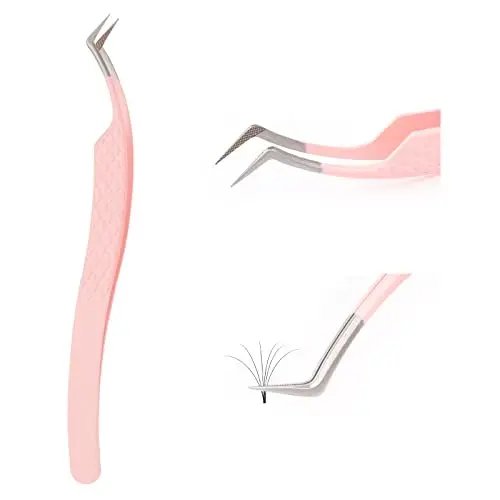Eyelash Tweezers for Extensions Fiber Tip Lash Tweezers Professional Lash Extension Tweezers for Volume Fans &isolation & Pick up Single Lashes Volume Lash Tweezers Pink 