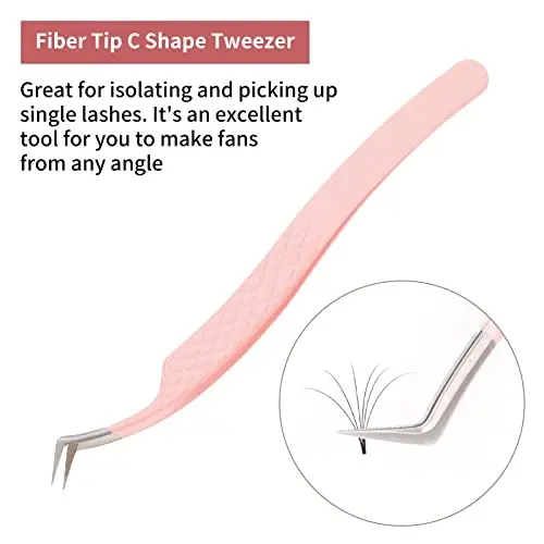 Eyelash Tweezers for Extensions Fiber Tip Lash Tweezers Professional Lash Extension Tweezers for Volume Fans &isolation & Pick up Single Lashes Volume Lash Tweezers Pink - 2