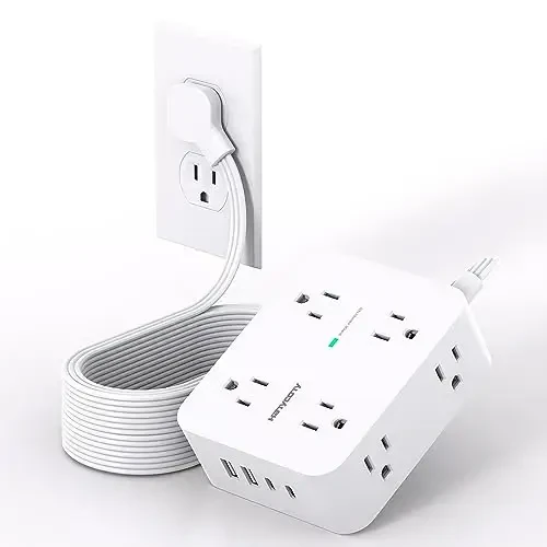 Extension Cord 15 Ft, Power Strip with 4 USB Ports(2 USB C), HANYCONY 8 Surge Protector Outlets with Flat Plug, Wall Mount, Desk for Home Office College Dorm Room Essentials 