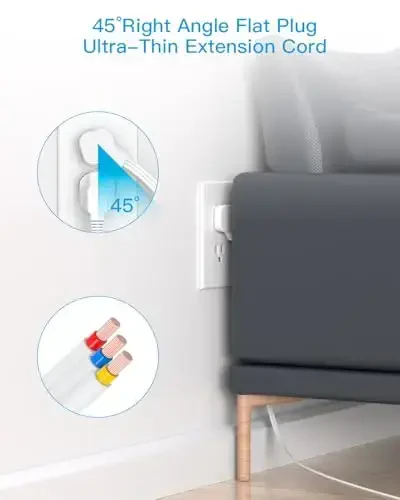 Extension Cord 15 Ft, HANYCONY Flat Plug Long Cord Power Strip, Ultra Thin Extension Cord, 6 Outlets 3 USB Ports(2 USB C), Outlet Extender with Wall Mount for Home Office Desk Accessories - 3