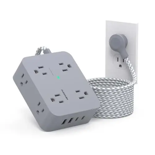 Extension Cord 6 Feet, HANYCONY Surge Protector Power Strip with 2 USB C Ports, 8 Outlets Extender with Flat Plug, Multi Plug Oulet for College Dorm Room Essentials 