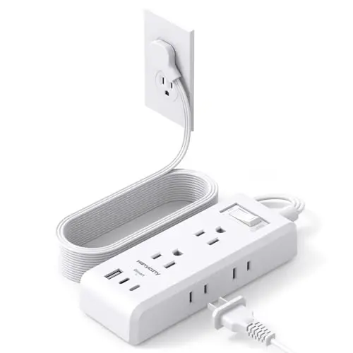 Extension Cord 10 ft, HANYCONY Flat Plug Power Strip with 6 Outlets and 3 USB Ports (2 USB C), Ultra-Thin Extension Cord, Wall Mountable, Long Cord for College Dorm Room, Office Home Essentials - HANYCONY