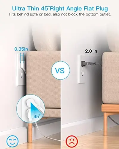 Extension Cord 10 Ft, HANYCONY Surge Protector Power Strip with 8 Widely Outlets 4 USB Ports (2 USB C), 3-Side Outlet Extender Strip, Wall Mount, Ideal for Home Office College Dorm Room Essentials - 3