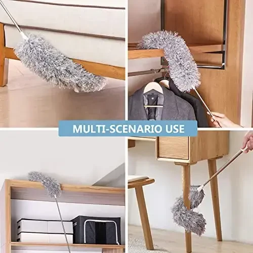 Microfiber Duster with Extension Pole(Stainless Steel) 30 to 100'', with Bendable Head, Extendable Long Duster for Cleaning Ceiling Fan, High Ceiling, Keyboard, Furniture Cars - Azun (1)