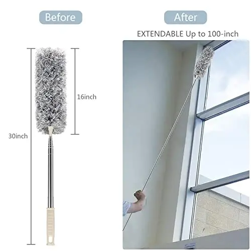 Microfiber Duster with Extension Pole(Stainless Steel) 30 to 100'', with Bendable Head, Extendable Long Duster for Cleaning Ceiling Fan, High Ceiling, Keyboard, Furniture Cars - 4
