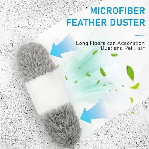 Duster with Extension Pole,Cobweb Cleaner Duster Tools with 2 Microfiber Heads,15-100 inch Extra Long Aluminum Telescoping Pole for Cleaning Ceiling Fan Blinds Furniture Cars - 6