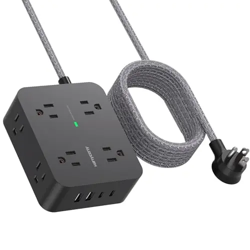 Uzatma simi 6 ft, HANYCONY Surge Protector Power Strip Uzun Sim 8 Chiqarish 4 USB Port (2 USB C), Devorga O'rnatish, 1080J Surge Protection, Uy Ofis Yotoqxonasi uchun Stol Zaryadlash Stantsiyasi 