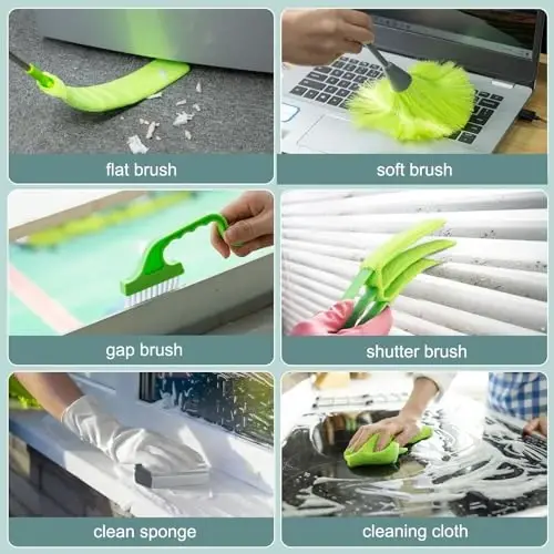 Uzatma ustuni bo'lgan mikrofiber pat tozalagich, yuqori shiftli fan, o'rgimchak to'ri, panjur, klaviatura, mebel va avtomobillarni tozalash uchun egiluvchan qayta ishlatiladigan yuviladigan tozalagichlar, saqlash sumkasi bilan tozalagich to'plami (11 dona) - 2