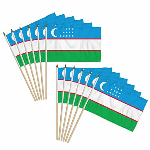 Uzbekistan 12x18in Stick Flag - 1 dozen pack - 1