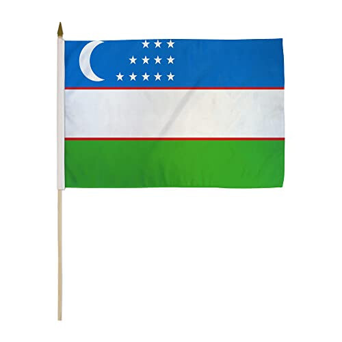 Uzbekistan 12x18in Stick Flag - 1 dozen pack - 2