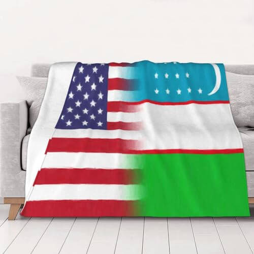 Uzbekistan America Flag Oil Painted Warm Blanket Soft 50x40in for Bed Sofa Men Women - 1