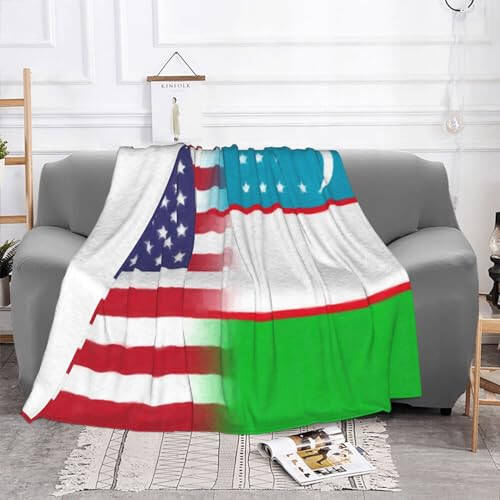 Uzbekistan America Flag Oil Painted Warm Blanket Soft 50x40in for Bed Sofa Men Women - 3