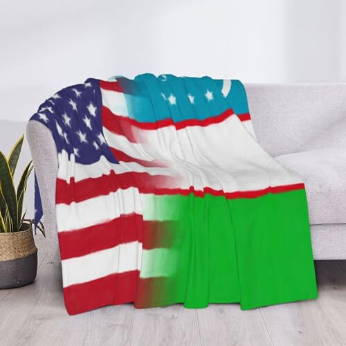 Uzbekistan America Flag Oil Painted Warm Blanket Soft 50x40in for Bed Sofa Men Women - 4