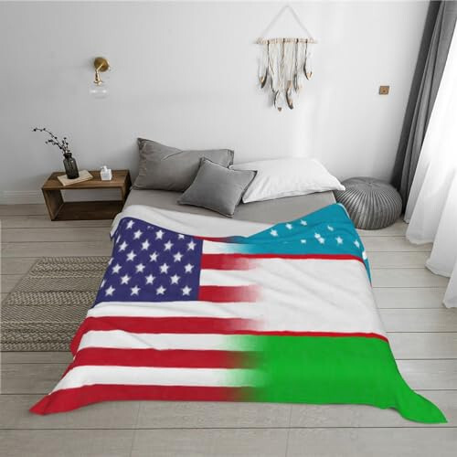 Uzbekistan America Flag Oil Painted Warm Blanket Soft 50x40in for Bed Sofa Men Women - 5