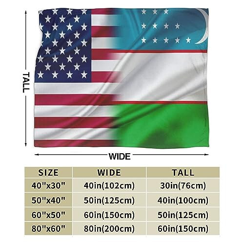 Uzbekistan America Flag Throw Blanket 50X40in Warm Super Soft Flannel Blankets for Bed Sofa Great Gift - 4