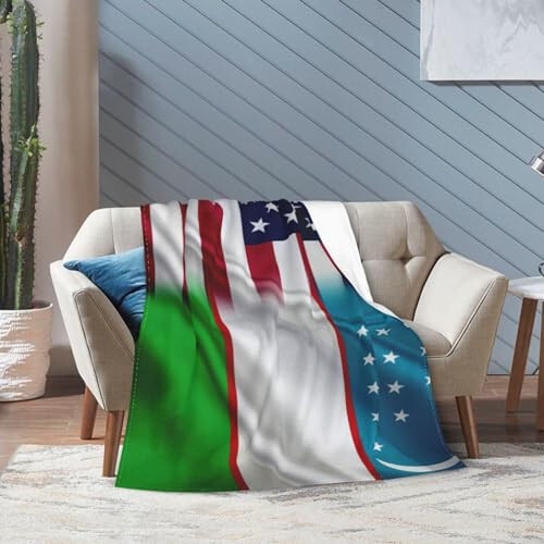 Uzbekistan America Flag Throw Blanket 50X40in Warm Super Soft Flannel Blankets for Bed Sofa Great Gift - 7