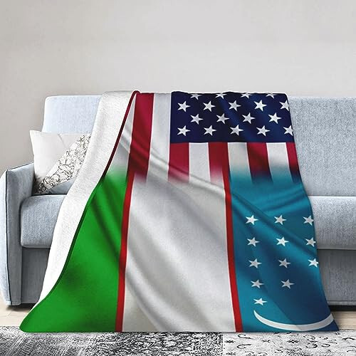 Uzbekistan America Flag Throw Lightweight Blankets Bed Sofa Warm Cozy Fluffy Throw Plush 50