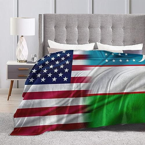 Uzbekistan America Flag Throw Lightweight Blankets Bed Sofa Warm Cozy Fluffy Throw Plush 50