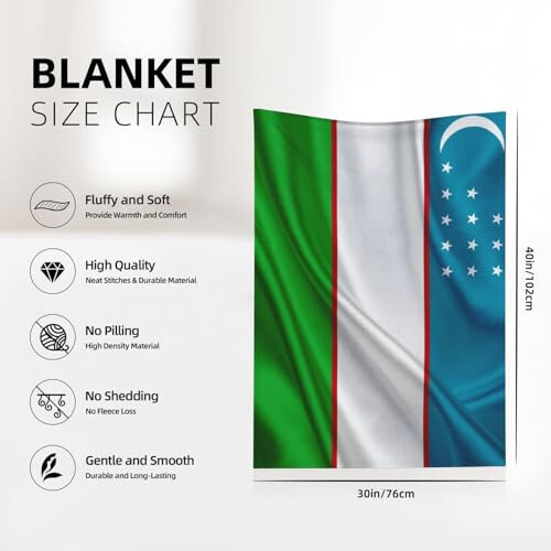 Uzbekistan Flag 30x40 Super Soft Flannel Blanket Throw for Bed Sofa Great Gift Fall Winter - 4