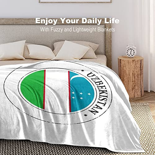 Uzbekistan Flag Throw Blanket, Patriotic Country Flag Blankets, Uzbekistan Soft Warm Flannel Blanket for Sofa Chair Living Room Office Travel, 30