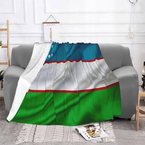 Uzbekistan Flag Warm Blanket Soft 50x40in for Bed Sofa Men Women - 3