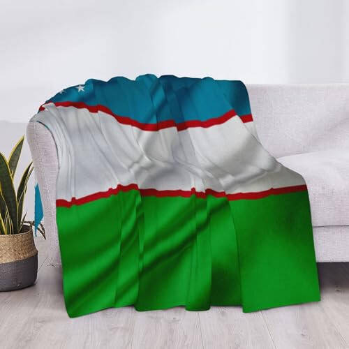 Uzbekistan Flag Warm Blanket Soft 50x40in for Bed Sofa Men Women - 4