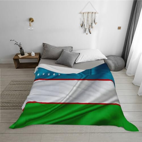 Uzbekistan Flag Warm Blanket Soft 50x40in for Bed Sofa Men Women - 5