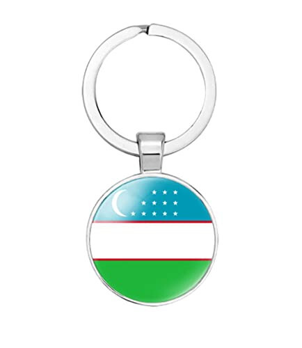 Uzbekistan National Flag Keychain Keyring Gift Men Women Keychain Stainless Steel and Inlaid Glass Materials - 1