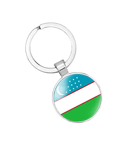 Uzbekistan National Flag Keychain Keyring Gift Men Women Keychain Stainless Steel and Inlaid Glass Materials - 2