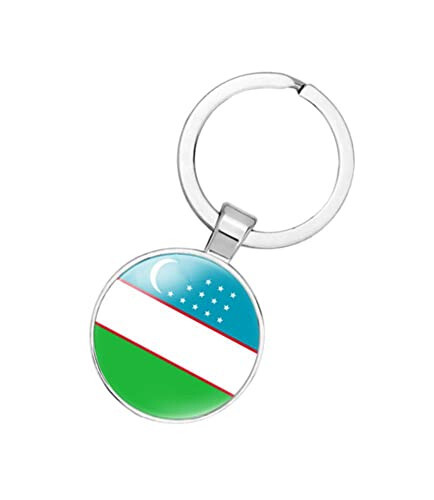 Uzbekistan National Flag Keychain Keyring Gift Men Women Keychain Stainless Steel and Inlaid Glass Materials - 3