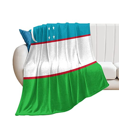 Uzbekistan Throw Blanket, Uzbekistan Flag Blanket Warm Soft Lightweight Flannel Fleece Blanket for Living Room Bedroom Sofa Couch, 30