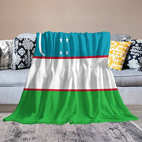 Uzbekistan Throw Blanket, Uzbekistan Flag Blanket Warm Soft Lightweight Flannel Fleece Blanket for Living Room Bedroom Sofa Couch, 30