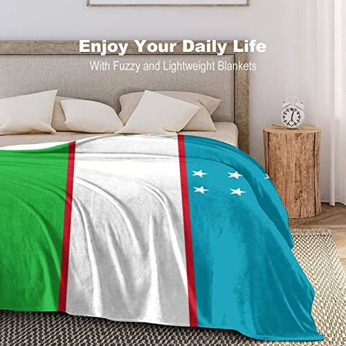 Uzbekistan Throw Blanket, Uzbekistan Flag Blanket Warm Soft Lightweight Flannel Fleece Blanket for Living Room Bedroom Sofa Couch, 30