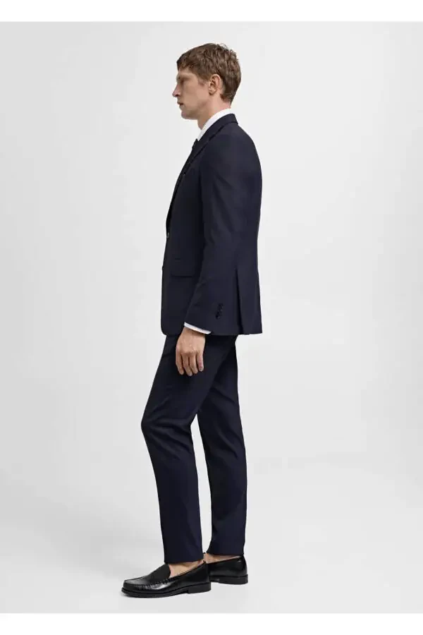 Узкий приталенный пиджак-блейзер в ёлочку из холодной шерсти - 5