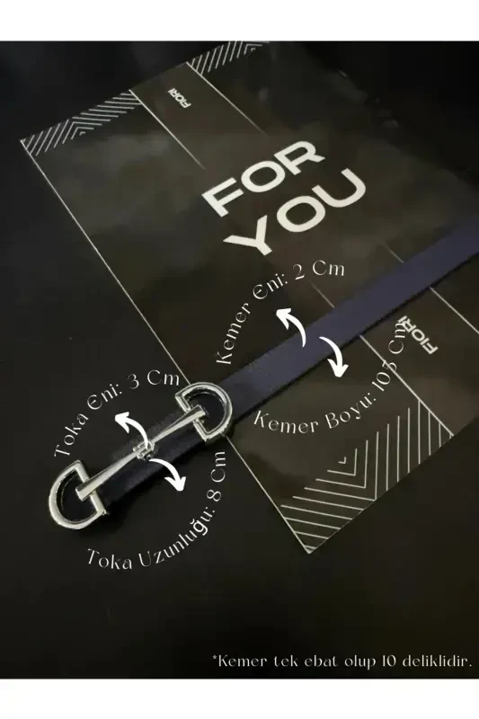 Узкий женский ремень с длинной серебряной пряжкой, ремень для куртки, ремень для рубашки, ремень для платья - темно-синий. - 1