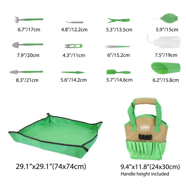 Expert Gardener Indoor Gardening Stainless Steel Tool Set, 14 Pieces, Green - 3
