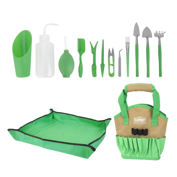 Expert Gardener Indoor Gardening Stainless Steel Tool Set, 14 Pieces, Green - EXPERT GARDENER (1)