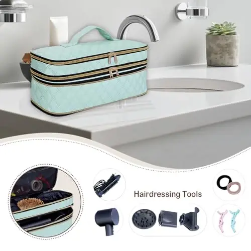 UZOL Hair Dryer Travel Carrying Case, Curling Iron Storage Bag, Slim Expandable Handheld Dual-Layer Travel Storage Bag for Dryer/Hair Tool Organizer/Style Organizer - 6